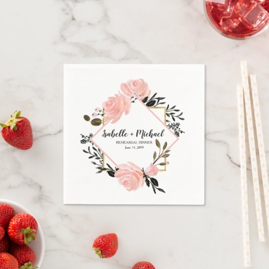 Rosa Rose und Probe Schwarz Serviette (Beispiel)