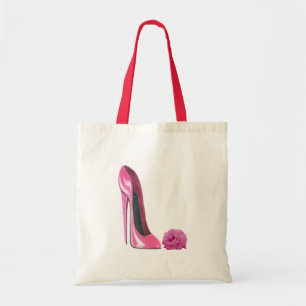 Rosa Rose und rosa Stilett-Schuh Tragetasche