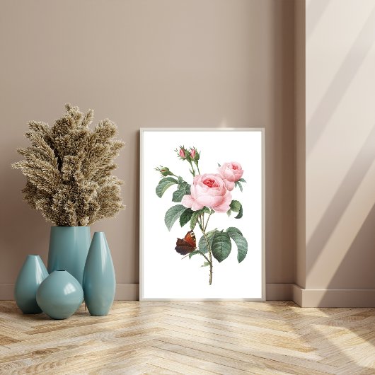Rosa Rose und Schmetterling Poster