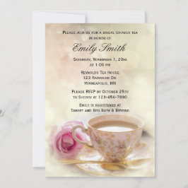 Rosa Rose und Teacup | Eleganter Brautparty Tee Einladung