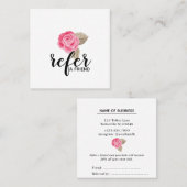 Rosa Rose verweisen eine Freund-Empfehlungs-Karte Quadratische Visitenkarte (Vorne/Hinten)