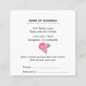 Rosa Rose verweisen eine Freund-Empfehlungs-Karte Quadratische Visitenkarte (Rückseite)