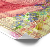 Rosa Rose Viktorianische Aquarellblumen Poster (Ecke)