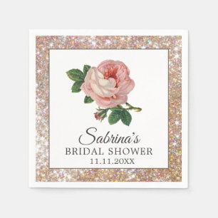 Rosa Rose Vintag Gold Glitzer Brautparty Serviette
