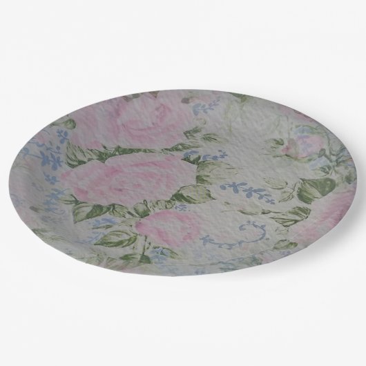 Rosa Rose Vintag Pappteller (Schrägansicht)