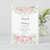 Rosa Rose Vintage Wedding Einladung (Stehend Vorderseite)