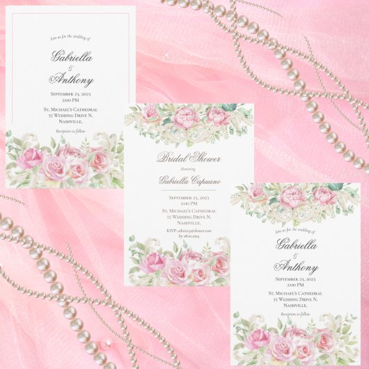 Rosa Rose Vintage Wedding Einladung