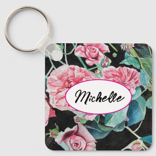 Rosa Rose Vintager Shabby Schlüsselring Schlüsselanhänger (Vorderseite)