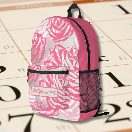 Rosa Rose Vintages Muster mit Bibelverse Bedruckter Rucksack