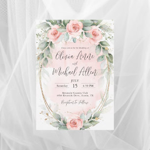Rosa Rose Wasserfarben Gold Hochzeit Einladung