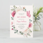 Rosa Rose Watercolor Blumen Babydusche Einladung (Stehend Vorderseite)