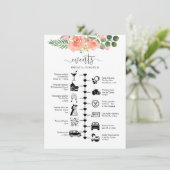 Rosa Rose Wedding Gast Tour Illustriert Hinweiskarte (Stehend Vorderseite)