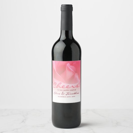 Rosa Rose Wedding Wine Label Set Weinetikett (Vorderseite)