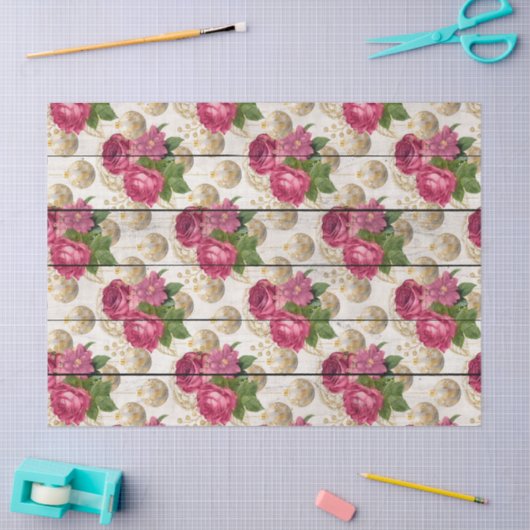 Rosa Rose Weihnachtsschmuck auf Holzdekoupage Seidenpapier (Basteln)