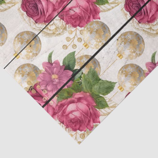 Rosa Rose Weihnachtsschmuck auf Holzdekoupage Seidenpapier (Detail)