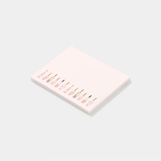 Rosa Rosé-Weinflaschen Aquarellbilder Post-it Klebezettel (angewinkelt)