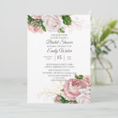 Rosa Rose Weiß Brautparty Einladung (Stehend Vorderseite)