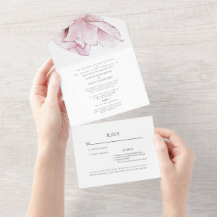 Rosa Rose Weiß zwei Veranstaltungsorte Hochzeit al All In One Einladung