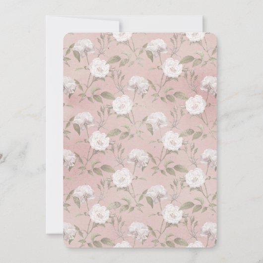 Rosa Rose Weiße Blütendusche Einladung (Rückseite)