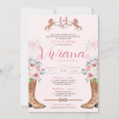 Rosa Rose Western Stiefel Charro Quinceanera Einladung (Vorderseite)