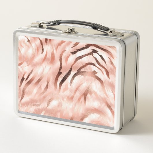 Rosa Rose Zebra Print Metall Brotdose (Vorderseite)