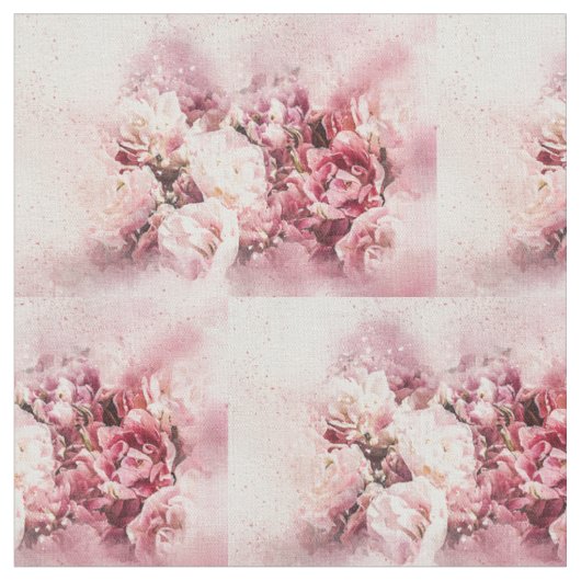 Rosa Roseblumenwatercolor-nähendes Muster-Gewebe Stoff (Nahaufnahme)