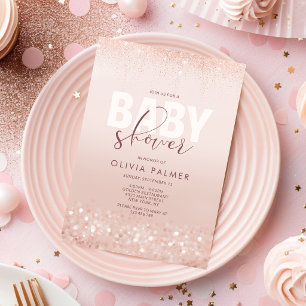 Rosa Roségold-Baby-Einladungskarte zur Babyparty Einladung