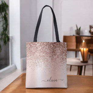 Rosa Roségold Blush Rosa Glitter Elegantes Monogra Tasche