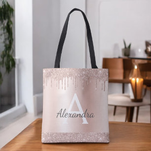 Rosa Roségold Blush Rosa Glitter Elegantes Monogra Tasche