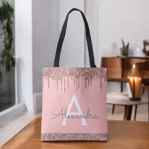 Rosa Roségold-Blush Rosa Glitter Elegantes Monogra Tasche
