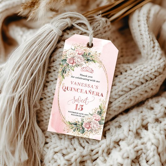 Rosa Roségold Boho Mis Quince Geschenkanhänger