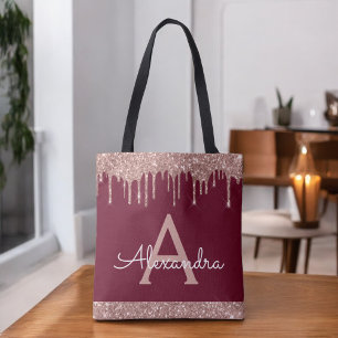 Rosa Roségold-Bordeaux Glitter Elegantes Monogramm Tasche