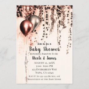 Rosa Roségold Creme Metallische Ballons Babyparty Einladung