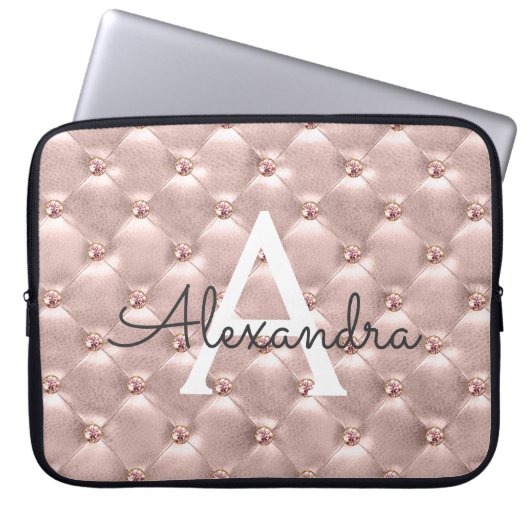 Rosa Roségold Elegantes Vintage Monogramm Laptopschutzhülle (Vorderseite)