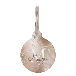 Rosa Roségold-Folie Glanz Marmor Monogramm Name P Haustiermarke