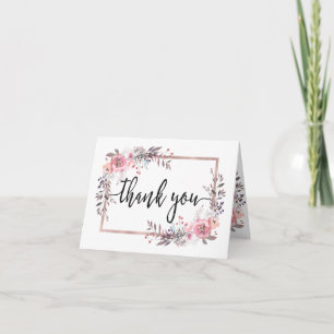 Rosa & Roségold gerahmter floraler Hochzeits-Danke Dankeskarte