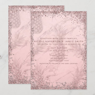 Rosa Roségold Glitter-Ananas Tropische Hochzeit Einladung