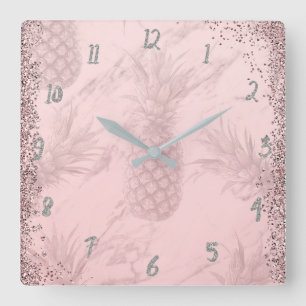Rosa Roségold Glitter-Ananas Tropischer Chic Quadratische Wanduhr