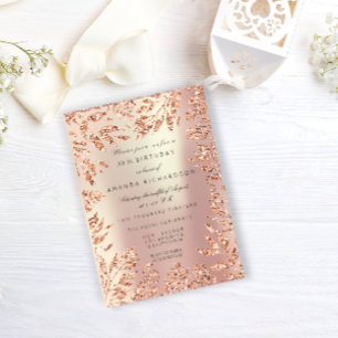 Rosa Roségold Glitter Blätter Floraler Rahmen Perl Einladung