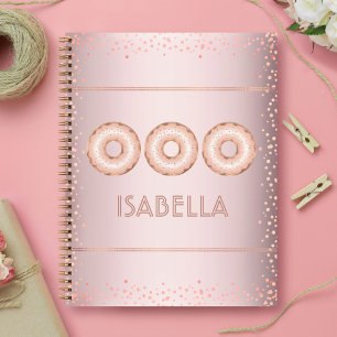 Rosa Roségold Glitter-Donuts Name modern Mädchenha Notizblock