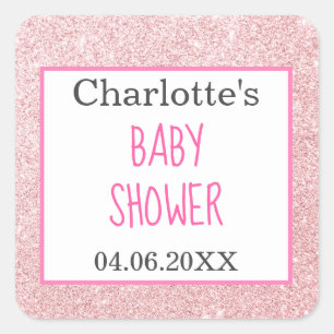Rosa Roségold Glitter Funkeln Babyparty Quadratischer Aufkleber