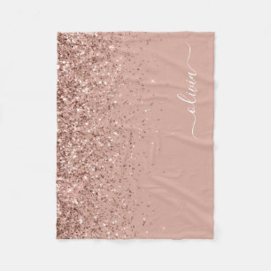 Rosa Roségold Glitter Monogramm Name Fleecedecke