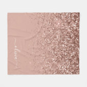 Rosa Roségold Glitter Monogramm Name Fleecedecke (Vorderseite (Horizontal))