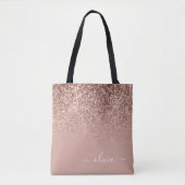 Rosa Roségold Glitter Monogramm Name Tasche (Vorderseite)