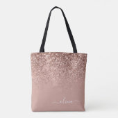 Rosa Roségold Glitter Monogramm Name Tasche (Rückseite)