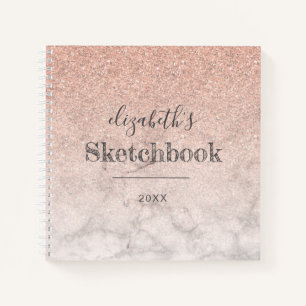Rosa Roségold Glitter Ombre Marmor Skizzenbuch Notizblock
