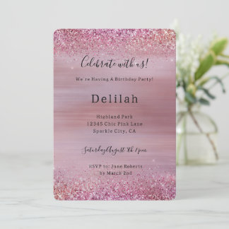Rosa Roségold Glitzer Geburtstag Einladung