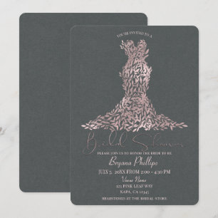 Rosa Roségold & Grau Blätter Kleid Brautparty Einladung