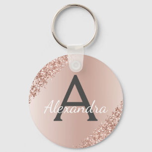 Rosa Roségold-imitatiertes Edelstahl-Monogramm Schlüsselanhänger