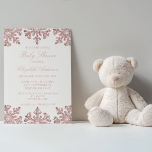 Rosa Roségold-Schneeflocken-Winter-Baby-Party Einladung